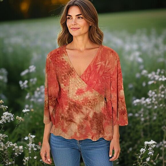 Y2K Embroidered Faux Wrap Top M Indie Fairy Bohemian Hippie Sequins Whimsigoth - Picture 13 of 16